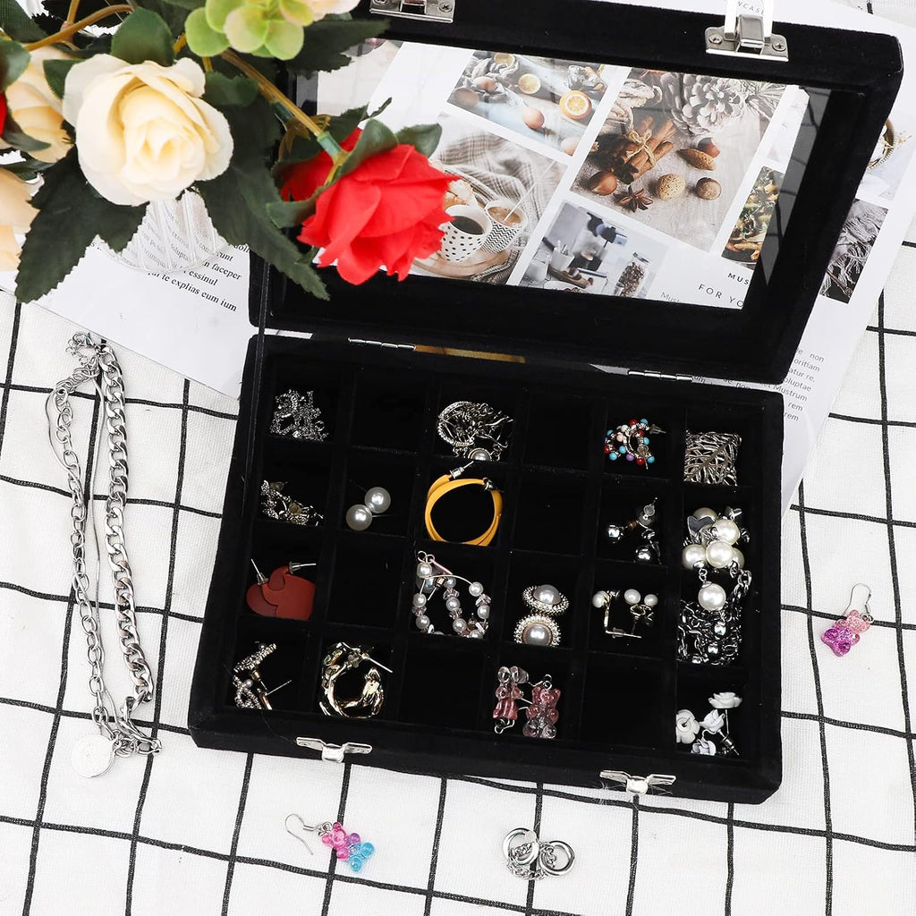 Velvet Jewellery Box Jewellery Organiser for Ring Earring Necklace Jewellery Display Box Storage Box Jewellery Showcase with Lid for Women Girl