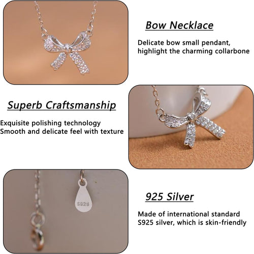 Bow Necklace Butterfly Necklace, 18 In, Sterling Silver Collarbone Necklace