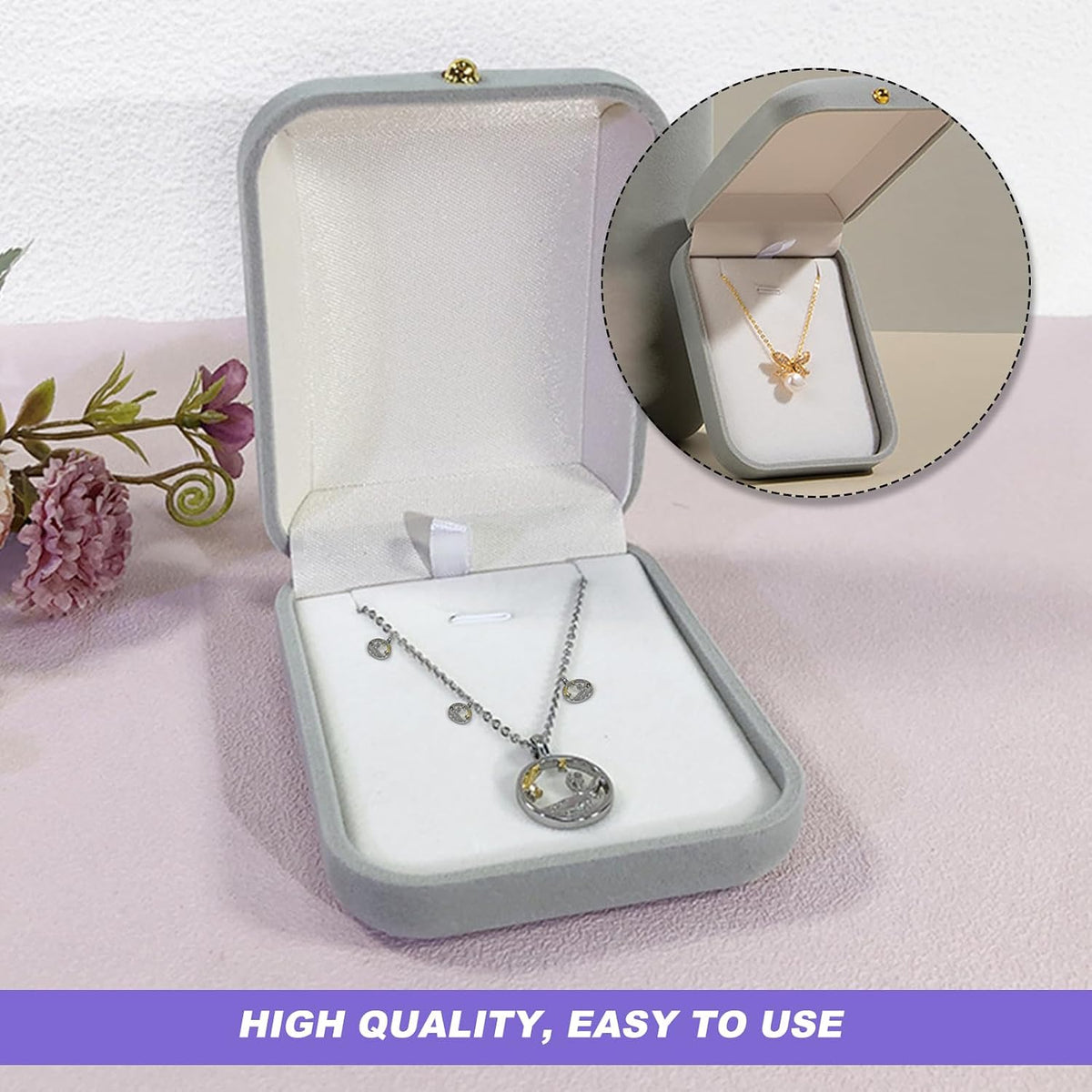 Necklace Gift Box Velvet for Jewellery Small Gift Box Necklace Pendant Display Case Jewelry Boxes for Women Men Wedding Anniversary