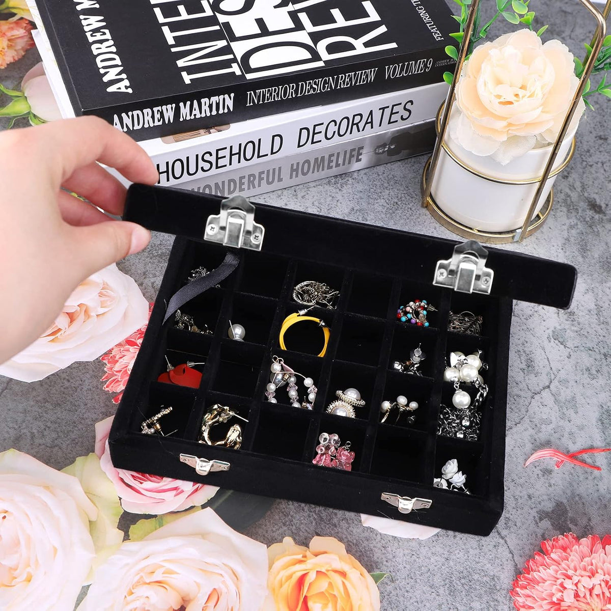 Velvet Jewellery Box Jewellery Organiser for Ring Earring Necklace Jewellery Display Box Storage Box Jewellery Showcase with Lid for Women Girl