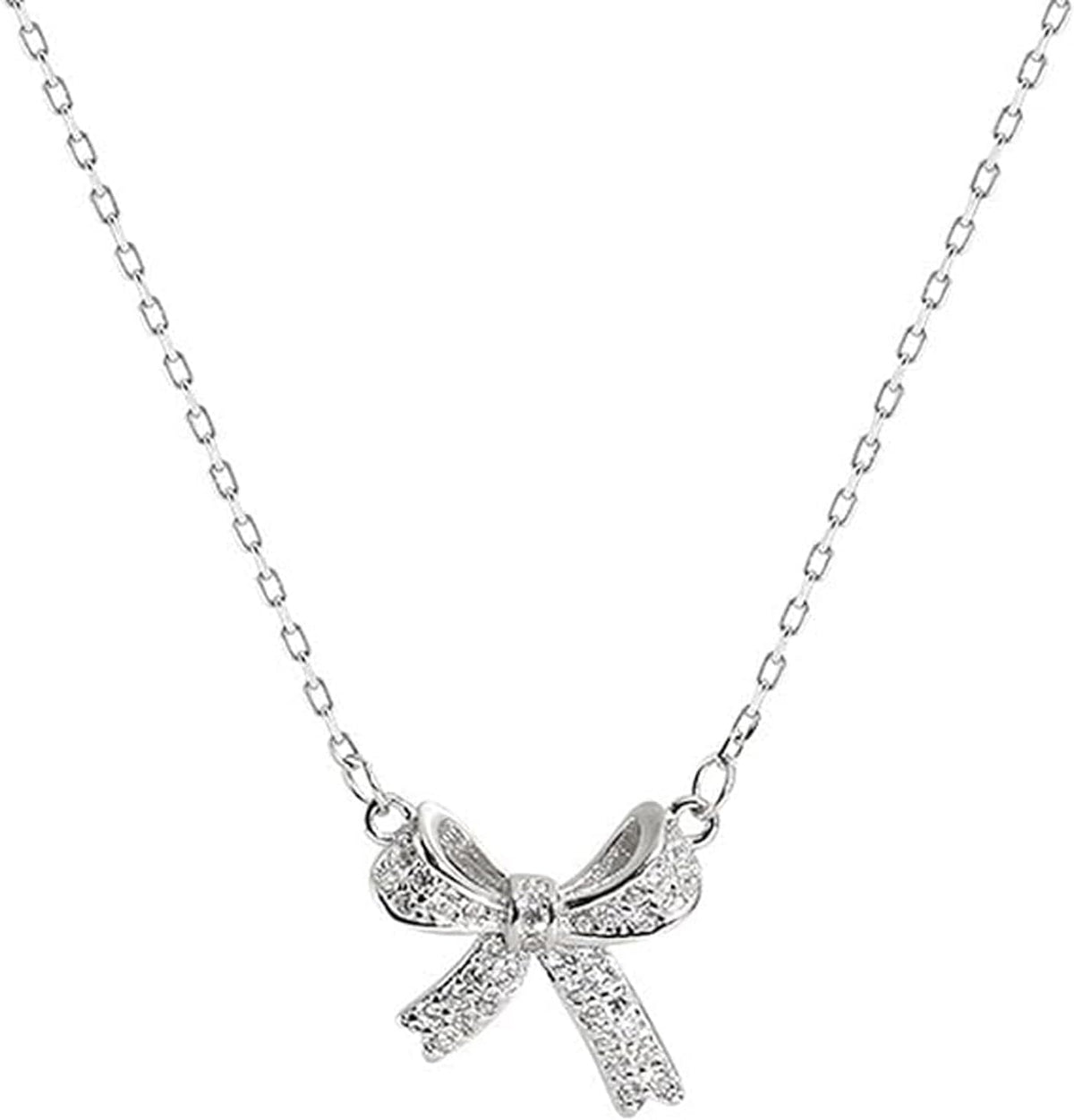 Bow Necklace Butterfly Necklace, 18 In, Sterling Silver Collarbone Necklace