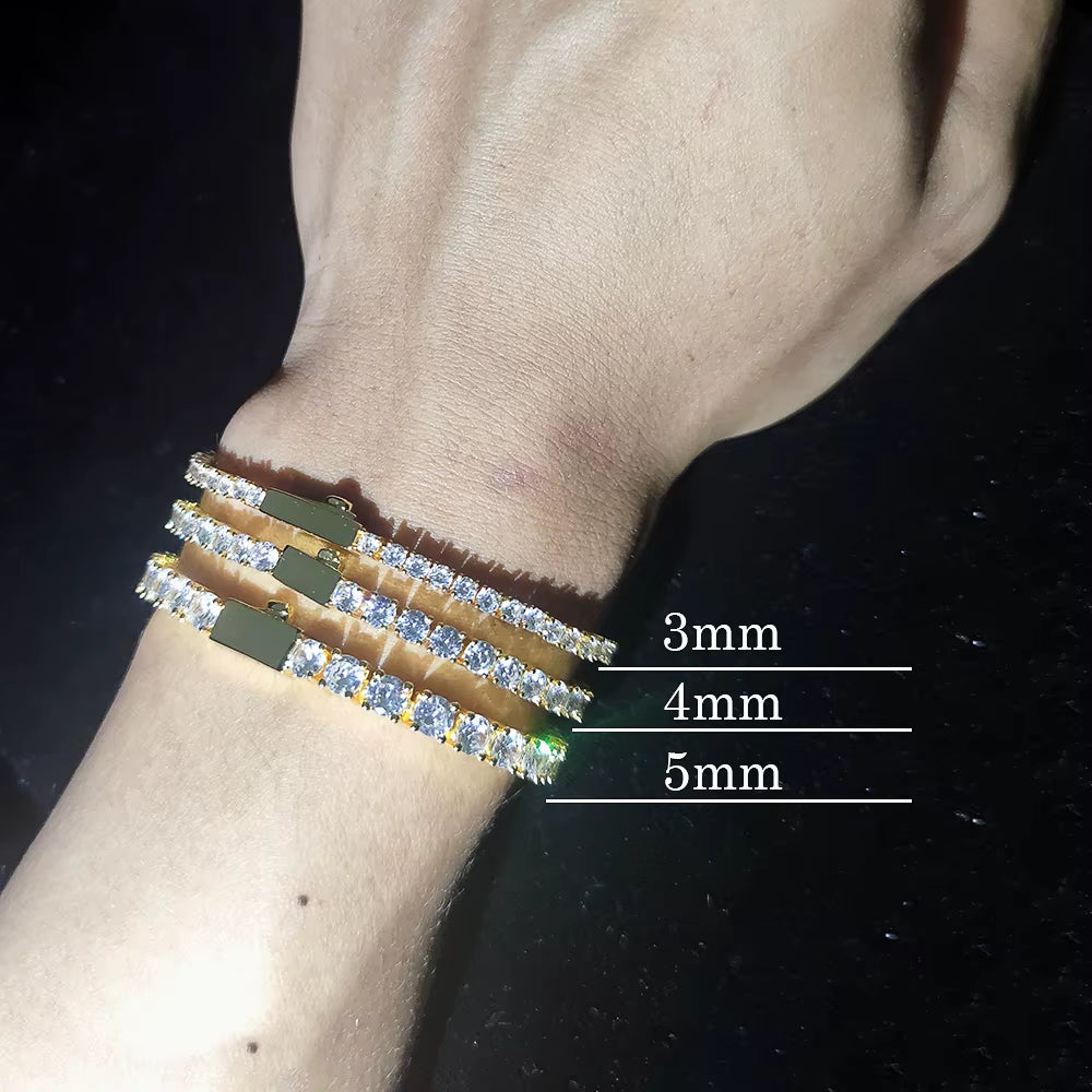 Tennis Chain 3Mm 4Mm 5Mm 1 Row Bling Zircon Brass Material Necklace Hip Hop Man and Women Iced Out Jewelry