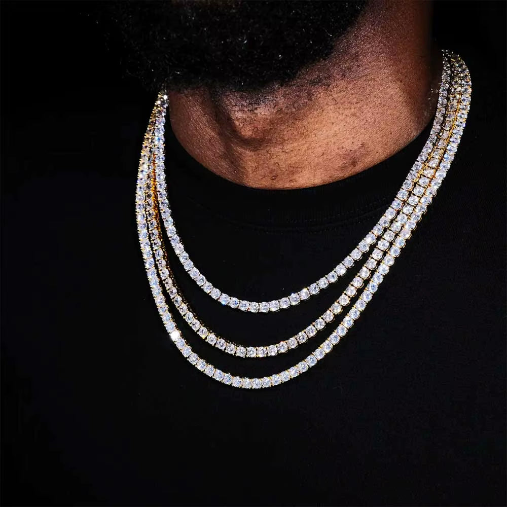 Tennis Chain 3Mm 4Mm 5Mm 1 Row Bling Zircon Brass Material Necklace Hip Hop Man and Women Iced Out Jewelry