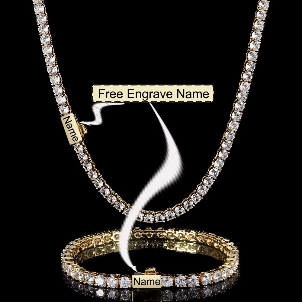 Tennis Chain 3Mm 4Mm 5Mm 1 Row Bling Zircon Brass Material Necklace Hip Hop Man and Women Iced Out Jewelry