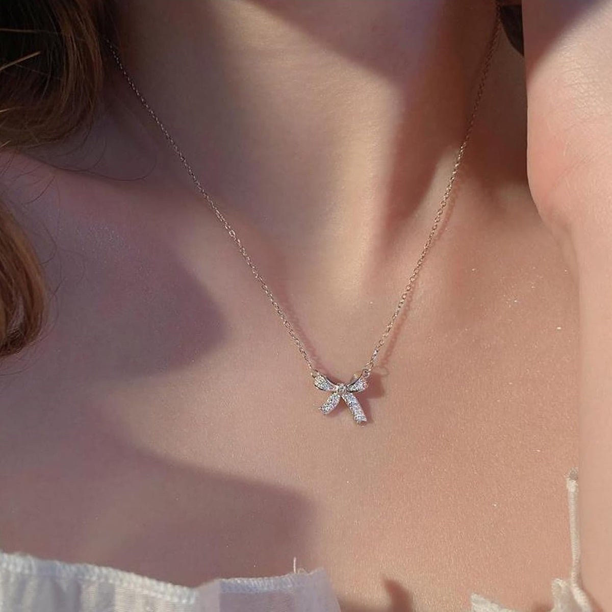 Bow Necklace Butterfly Necklace, 18 In, Sterling Silver Collarbone Necklace