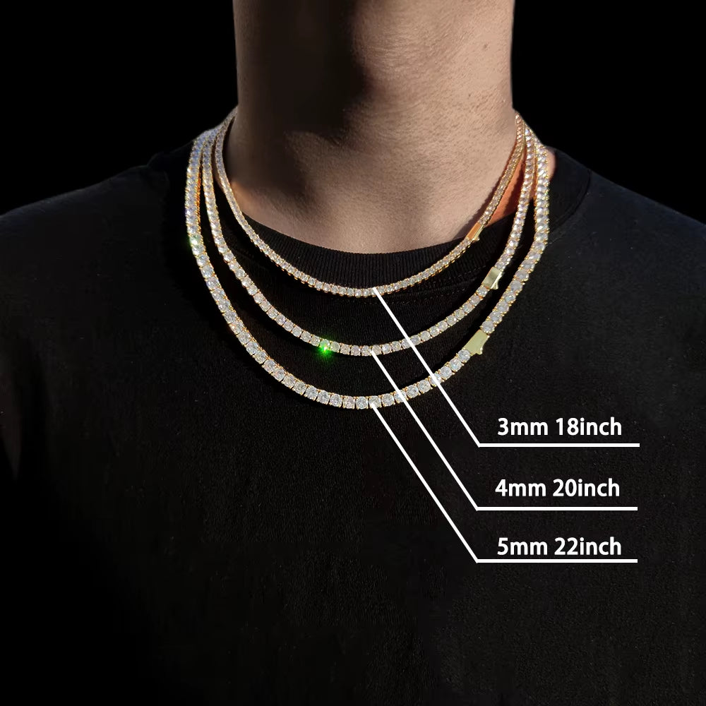 Tennis Chain 3Mm 4Mm 5Mm 1 Row Bling Zircon Brass Material Necklace Hip Hop Man and Women Iced Out Jewelry