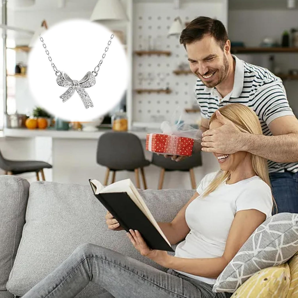 Bow Necklace Butterfly Necklace, 18 In, Sterling Silver Collarbone Necklace