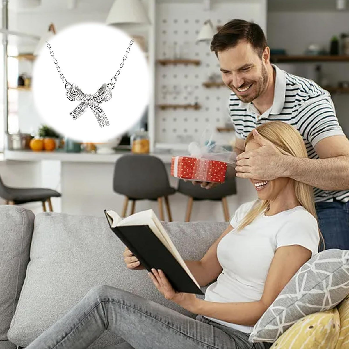 Bow Necklace Butterfly Necklace, 18 In, Sterling Silver Collarbone Necklace