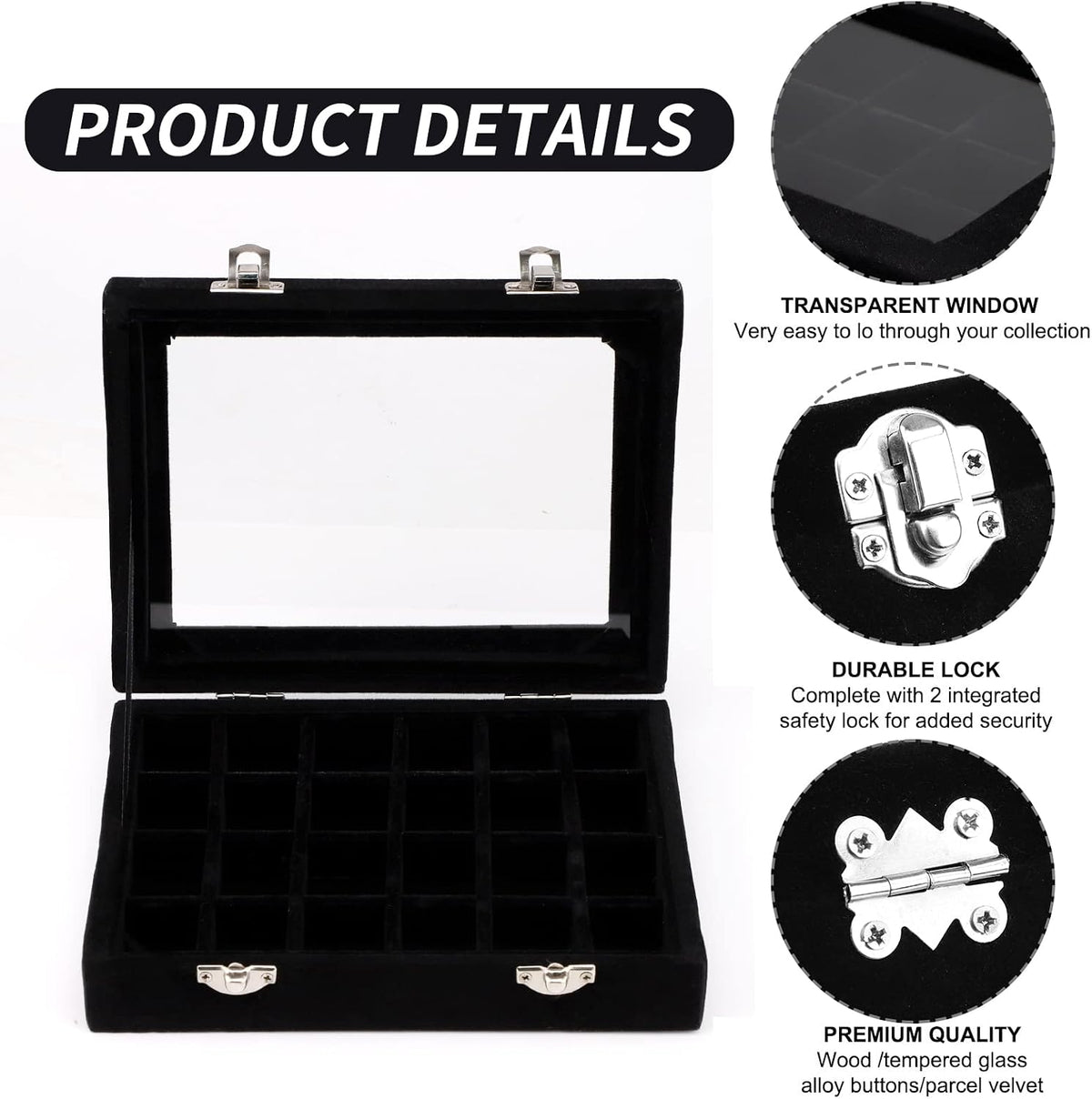 Velvet Jewellery Box Jewellery Organiser for Ring Earring Necklace Jewellery Display Box Storage Box Jewellery Showcase with Lid for Women Girl