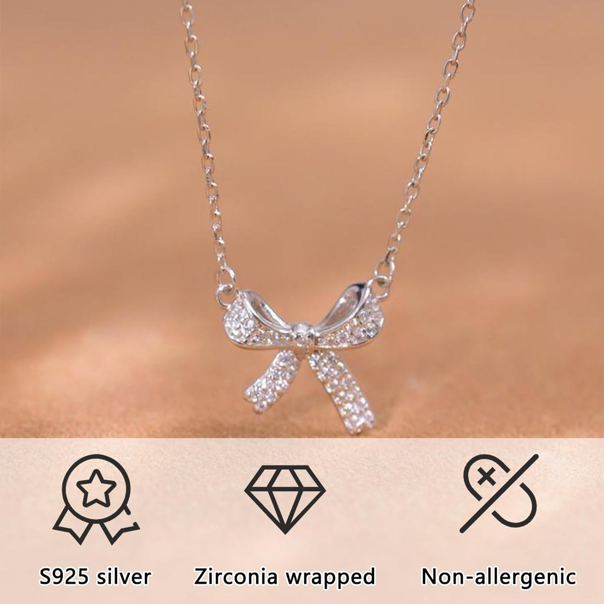 Bow Necklace Butterfly Necklace, 18 In, Sterling Silver Collarbone Necklace