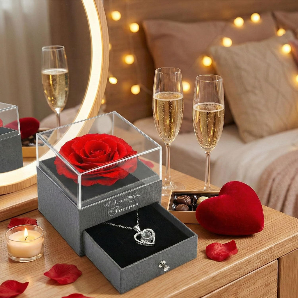 Mothers Day Gifts Valentines Gifts for Her - Red Rose with I Love You Necklace, Flowers Rose Gifts for Women, Mom, Wife and Girlfriend on Mothers Day Christmas Anniversary Birthday Gift for Her