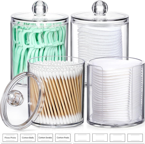 4 Pcs Acrylic Qtip Holder Dispenser for Cotton Swabs, Balls, Floss Picks