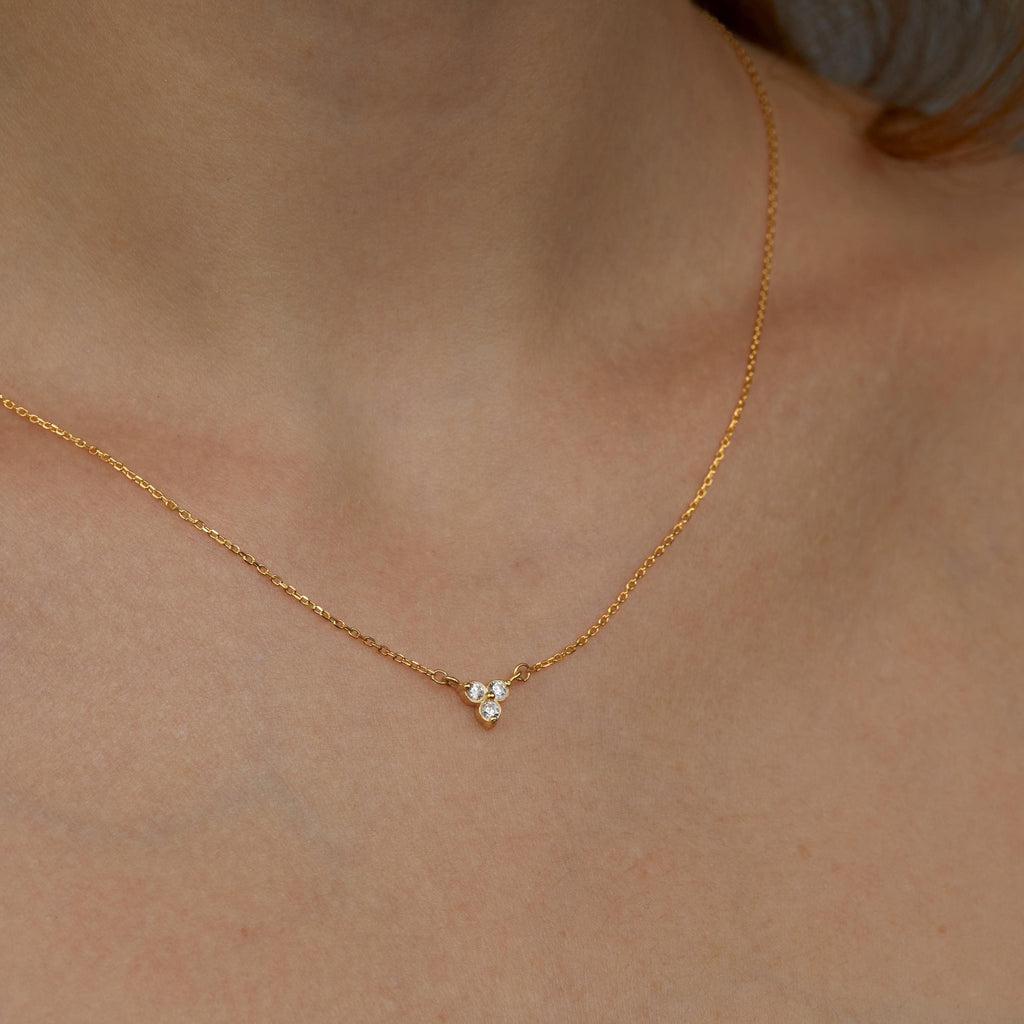 3 Diamond Necklace - Dainty Minimalist Diamond Necklace, Delicate Layering Necklace, Cz Diamond Necklace, Bridal Jewelry, 14K Gold Necklace