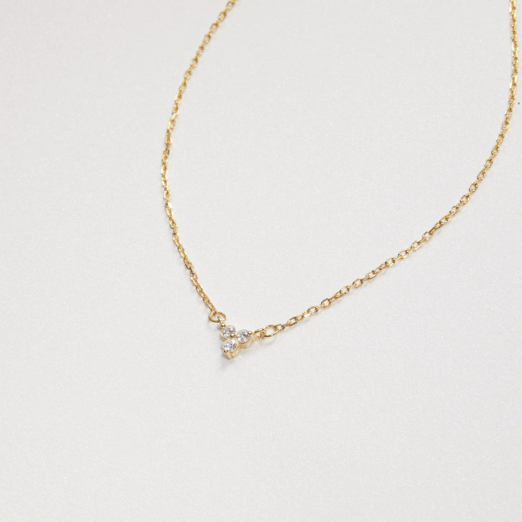 3 Diamond Necklace - Dainty Minimalist Diamond Necklace, Delicate Layering Necklace, Cz Diamond Necklace, Bridal Jewelry, 14K Gold Necklace