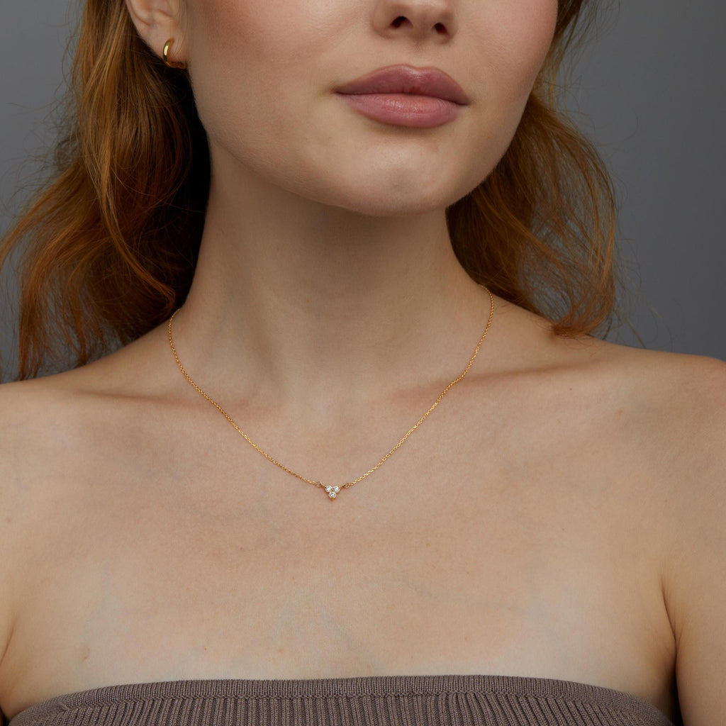 3 Diamond Necklace - Dainty Minimalist Diamond Necklace, Delicate Layering Necklace, Cz Diamond Necklace, Bridal Jewelry, 14K Gold Necklace